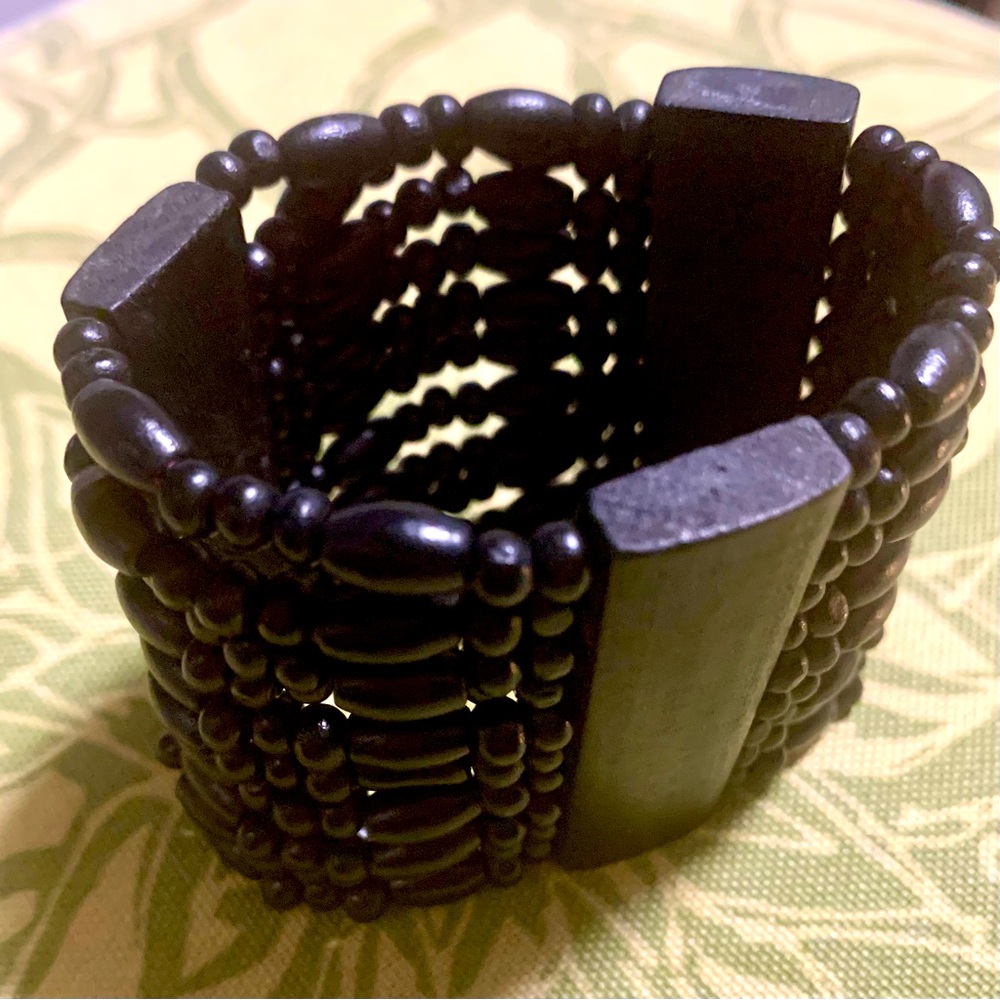Vintage Black Wood Beaded Bracelet